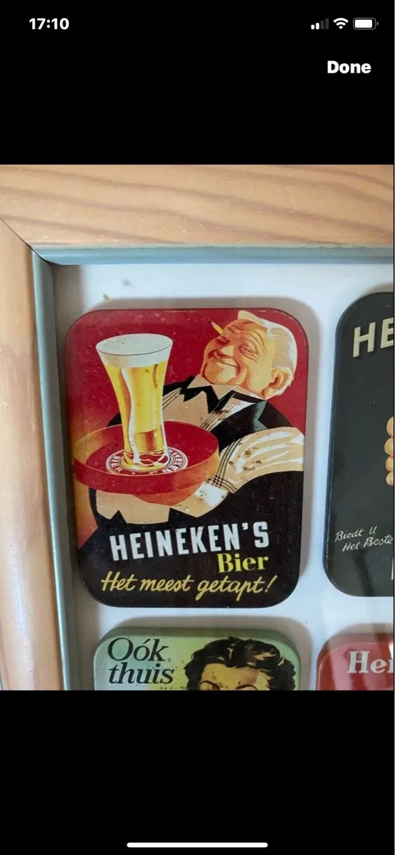 Framed Vintage Heineken Metal coasters - Image 2