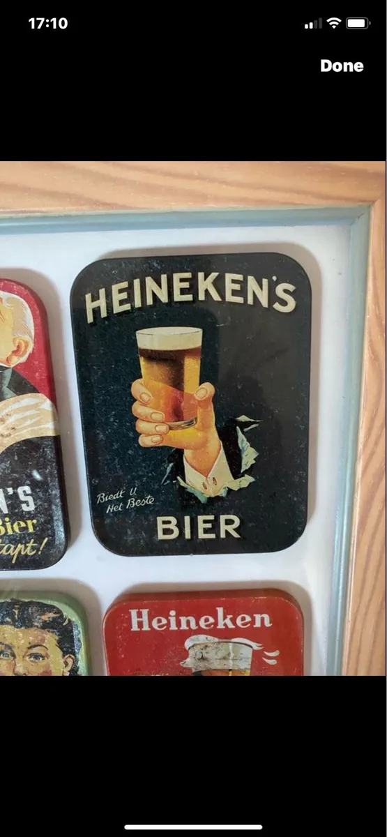 Framed Vintage Heineken Metal coasters - Image 3