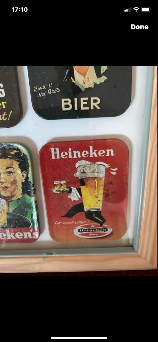 Framed Vintage Heineken Metal coasters - Image 4