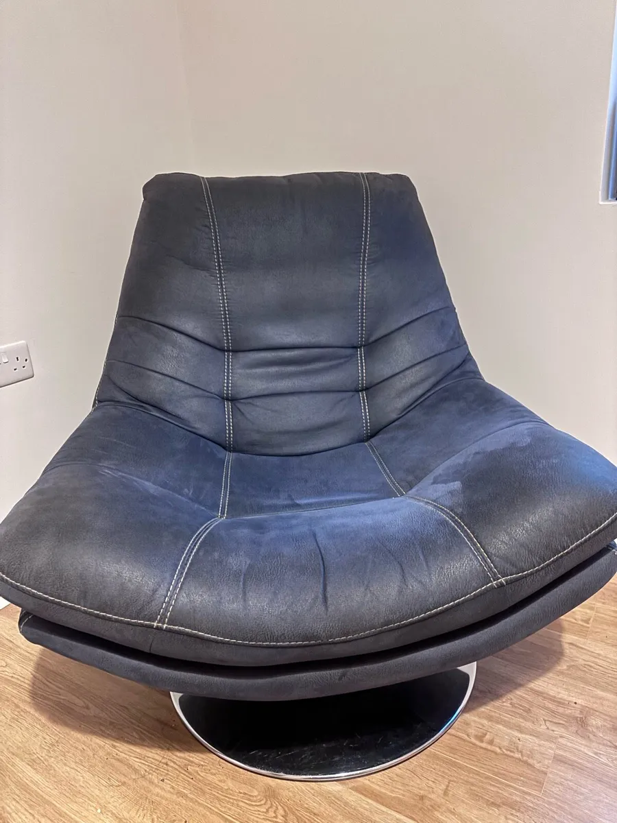 Navy swivel chair and footstool - Image 1