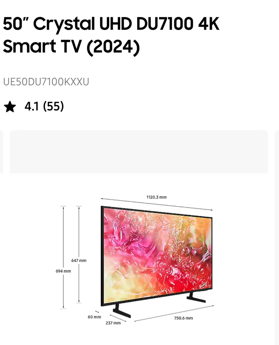 Samsung crystal UHD DU7100 50 Flat screen TV - Image 1