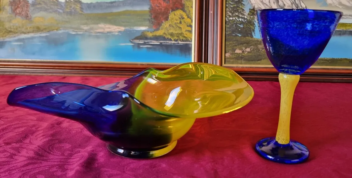 2 Pc. Murano Style Cobalt Blue & Yellow Collection - Image 2