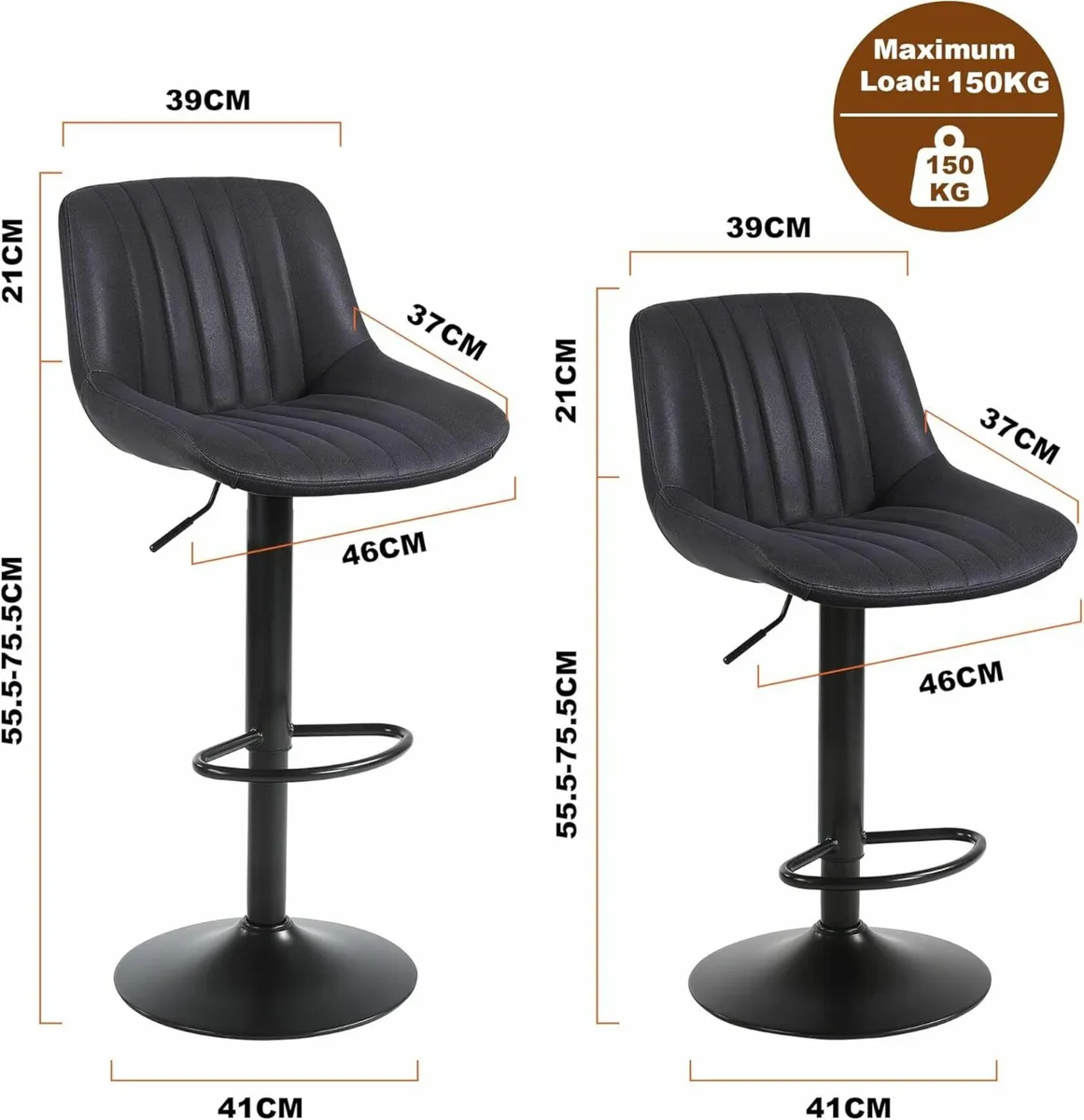 Bar Stools Set of 2, Swivel Counter Height Adjust - Image 3