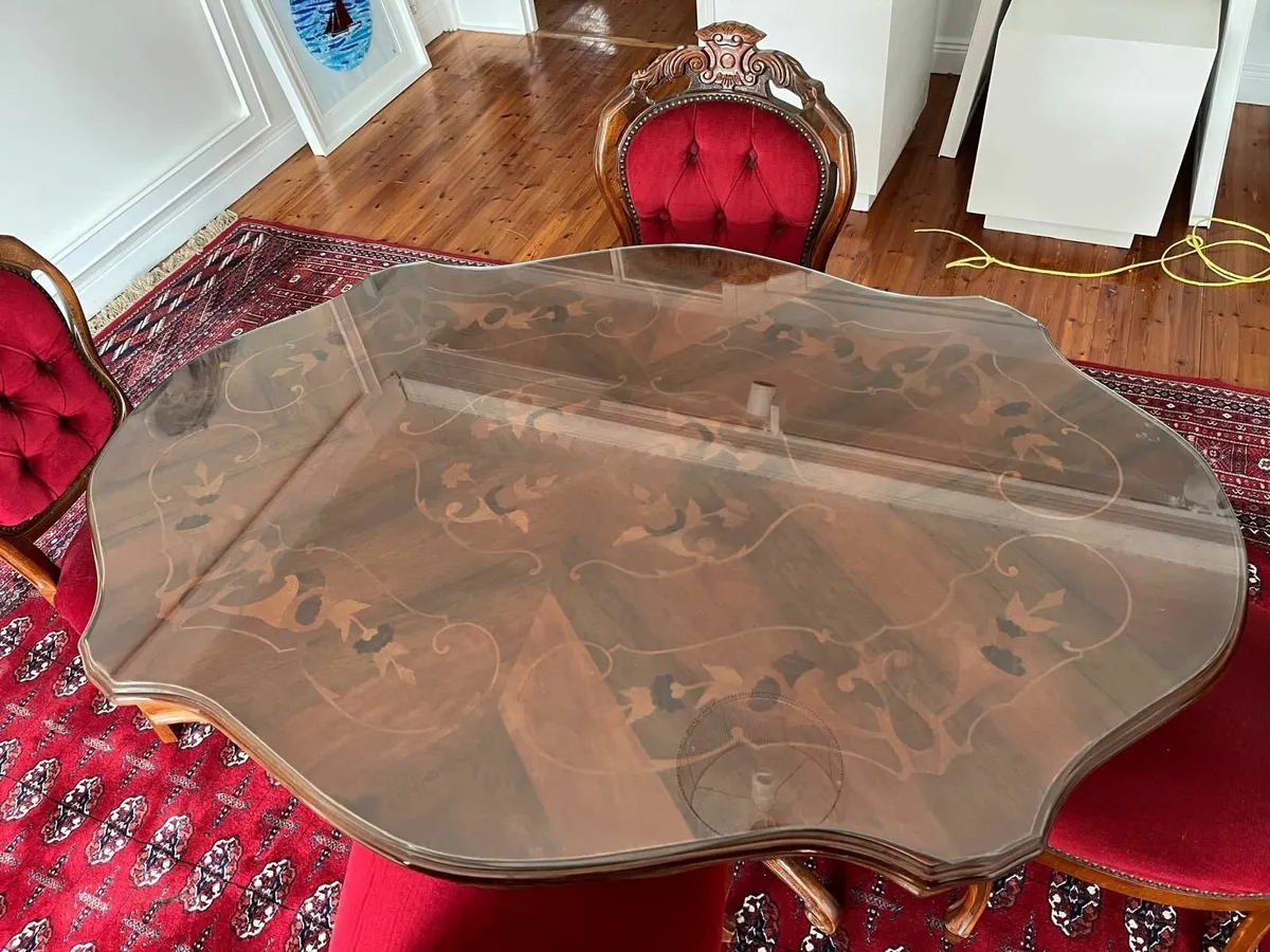 DINING / RECEPTION TABLE WITH GLASS TOP & 4 CHAIRS - Image 3