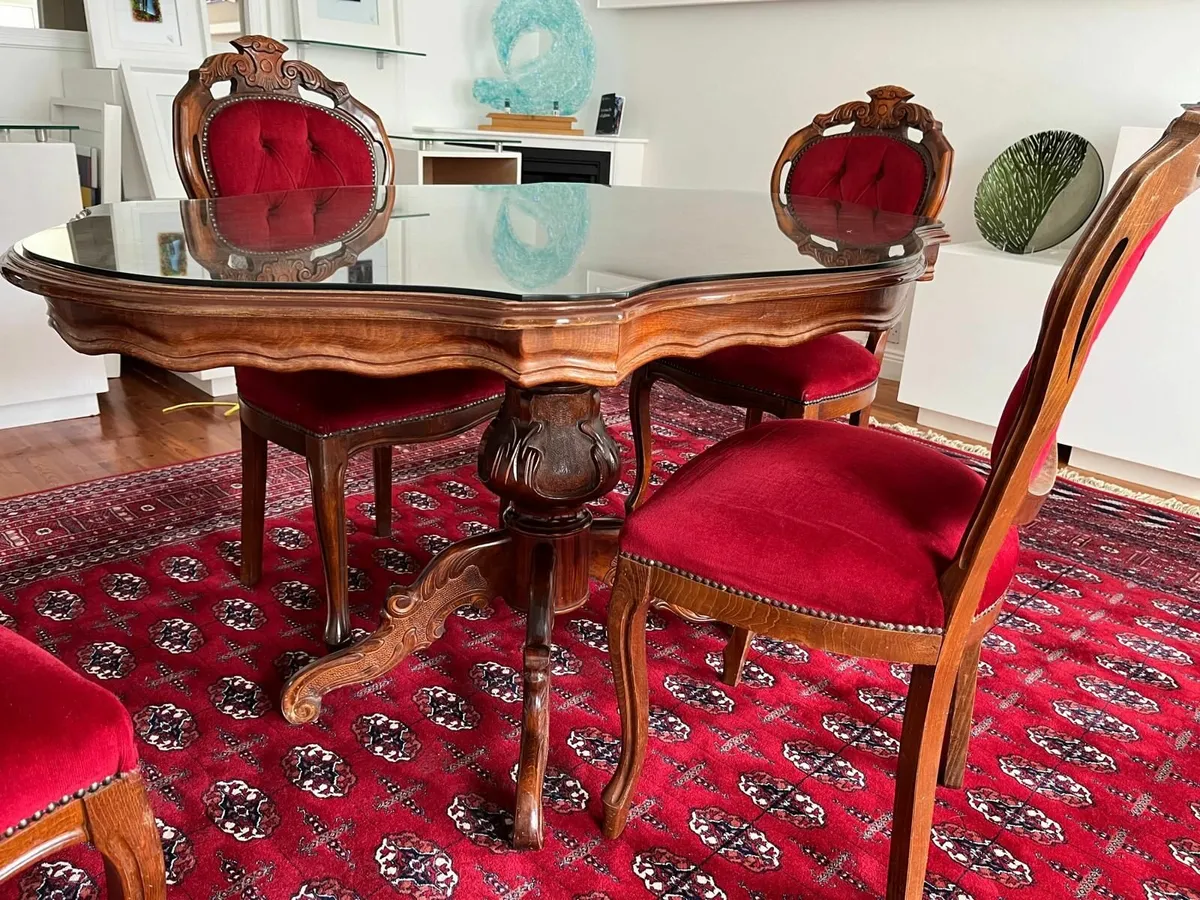 DINING / RECEPTION TABLE WITH GLASS TOP & 4 CHAIRS - Image 1