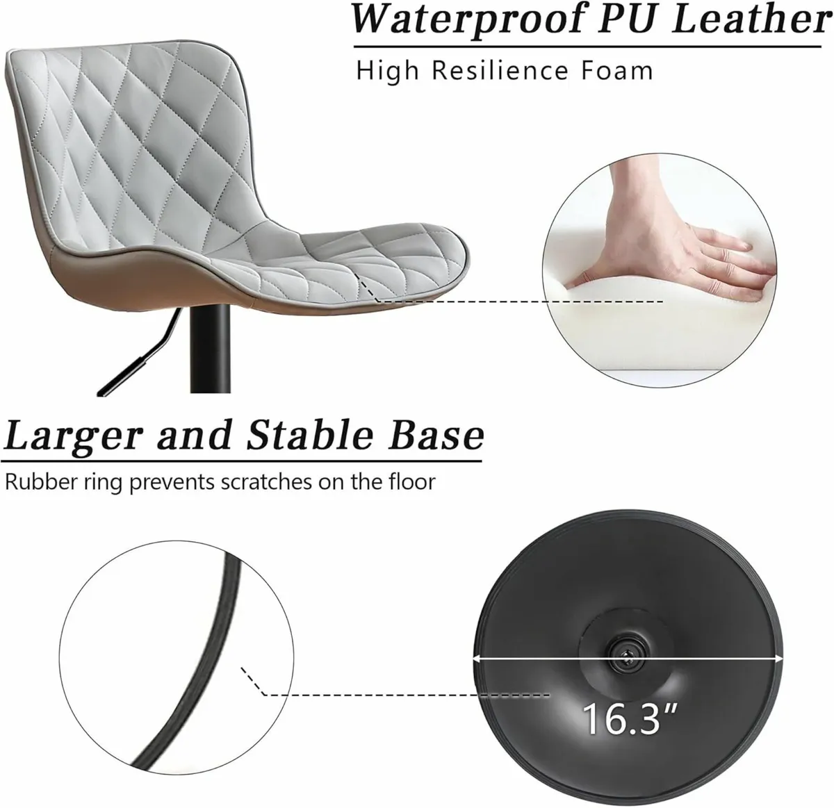 Set of 2 Gray Leather Barstools Adjustable - Image 4