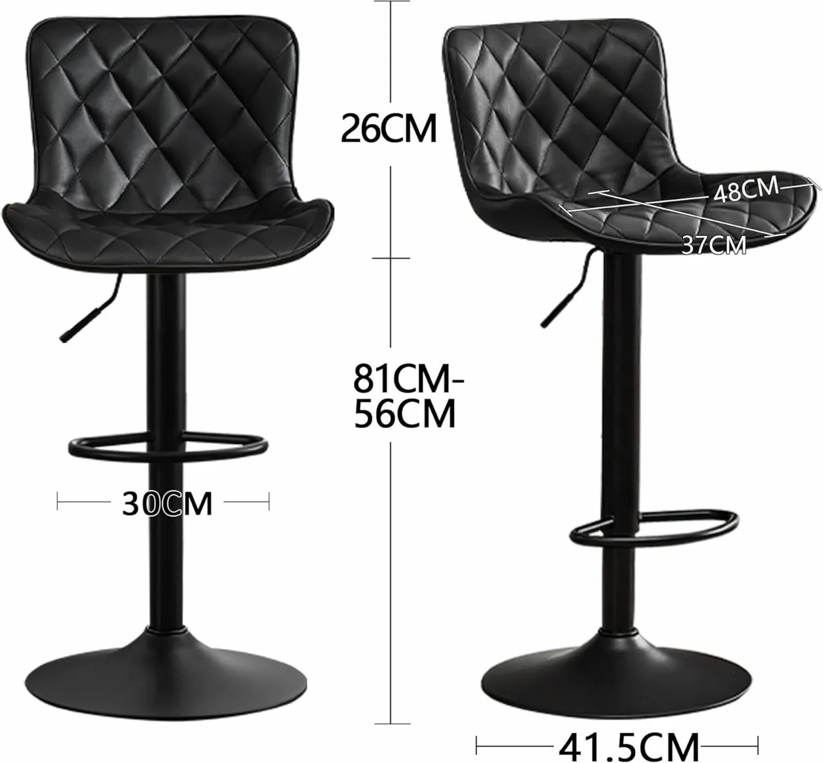 Black Bar Stools Set of 2 PU Leather Swivel - Image 2
