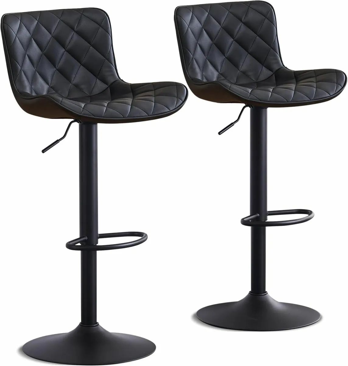Black Bar Stools Set of 2 PU Leather Swivel - Image 3