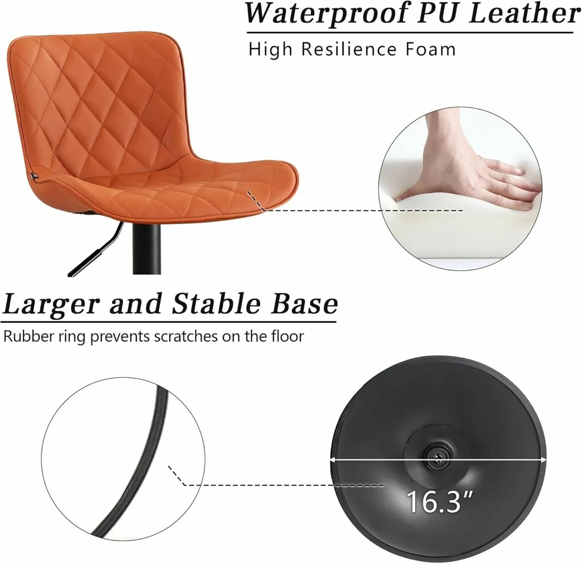 Bar Stools Set of 2 Swivel Adjustable Leather - Image 3