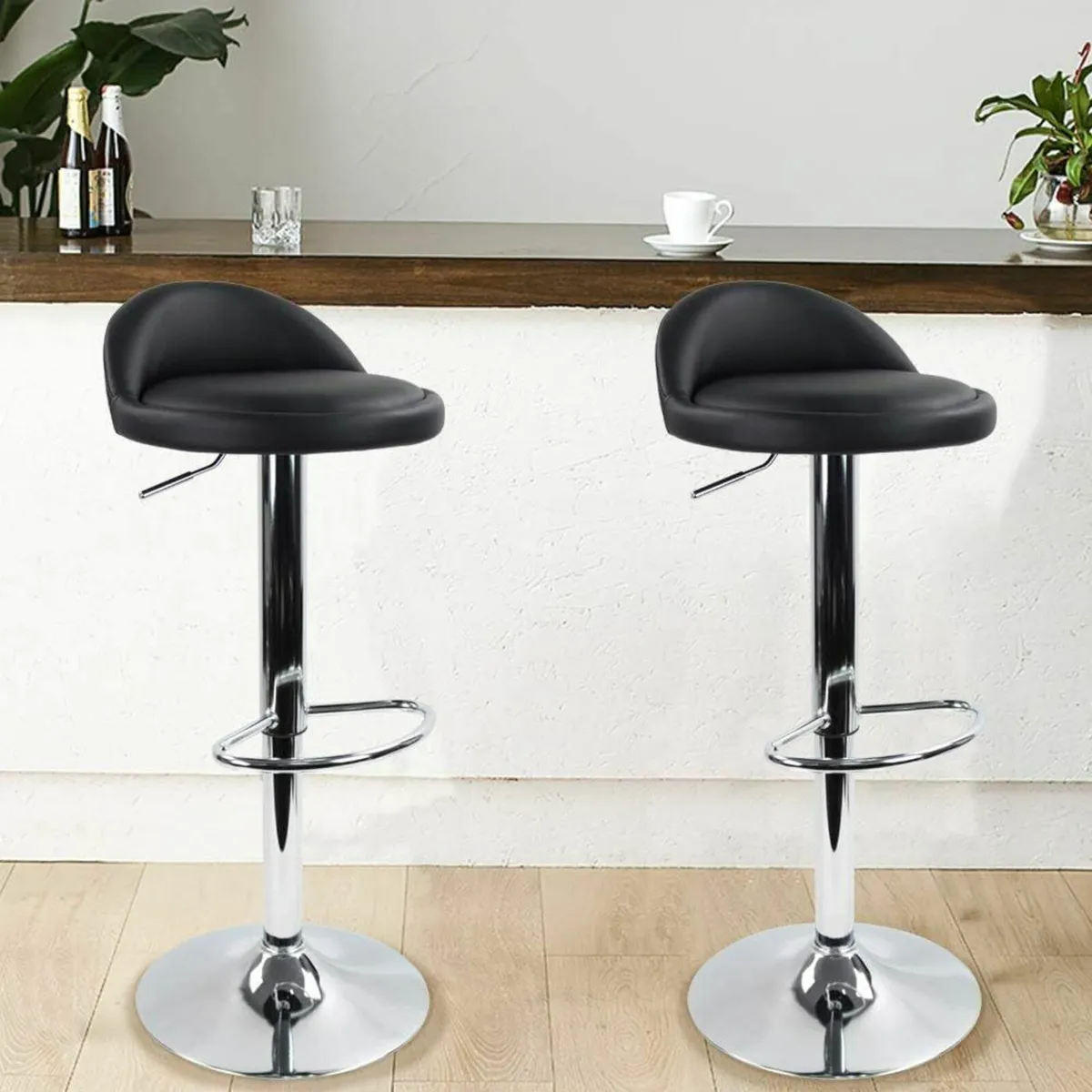 PU Leather Round Bar Stool Back Rest Adjustable - Image 4