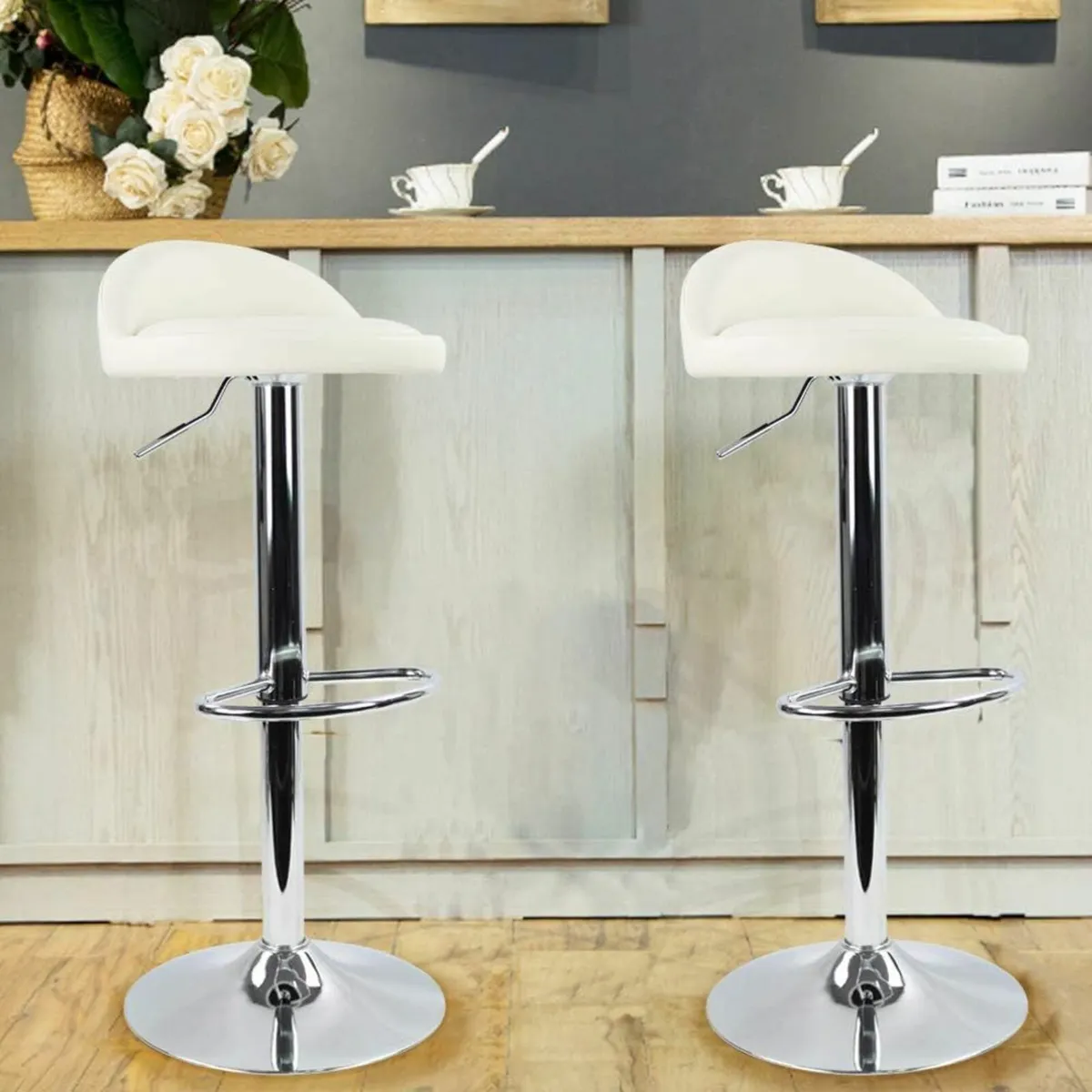 PU Leather Round Bar Stool Back Rest Adjustable - Image 1