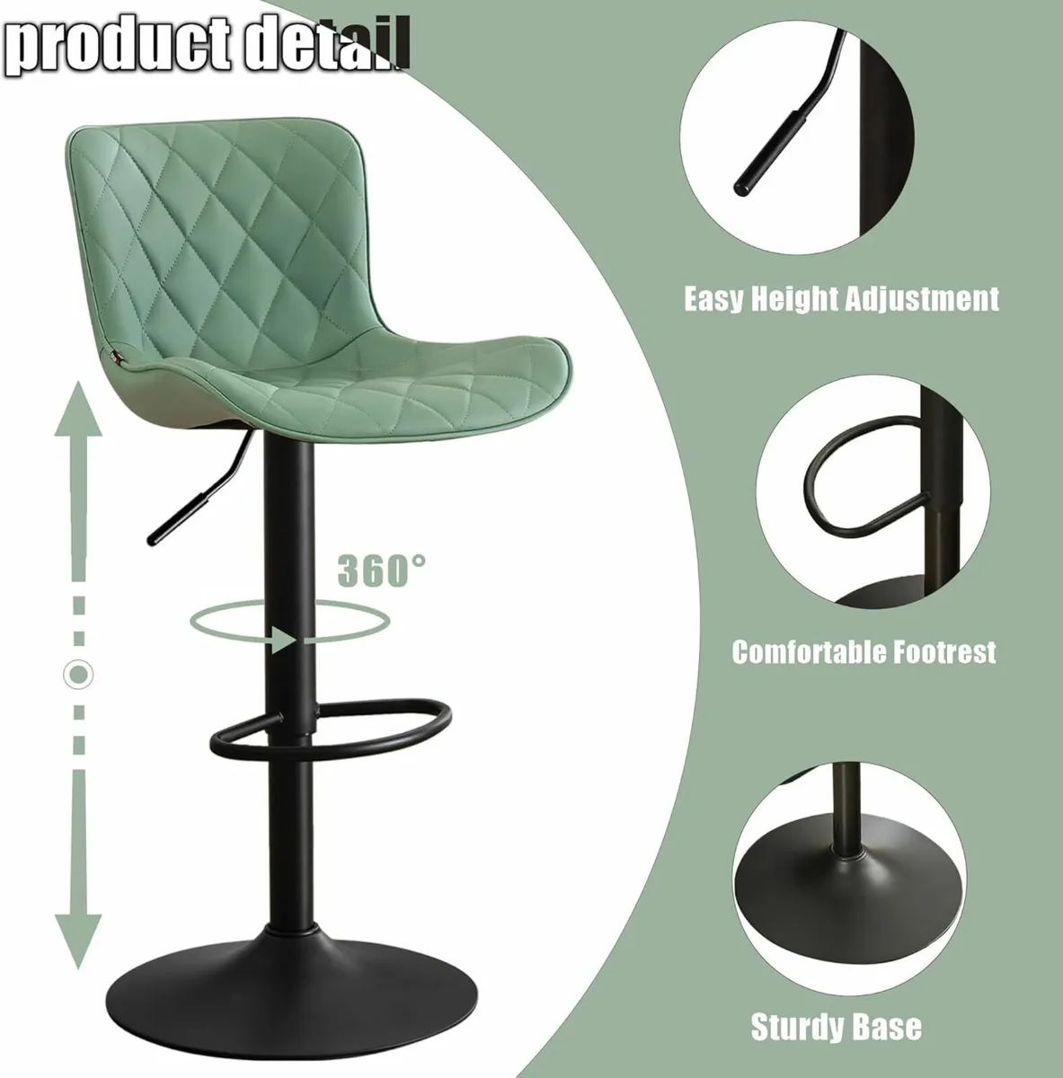 Bar Stools Set of 2 Swivel Barstools Leather - Image 3