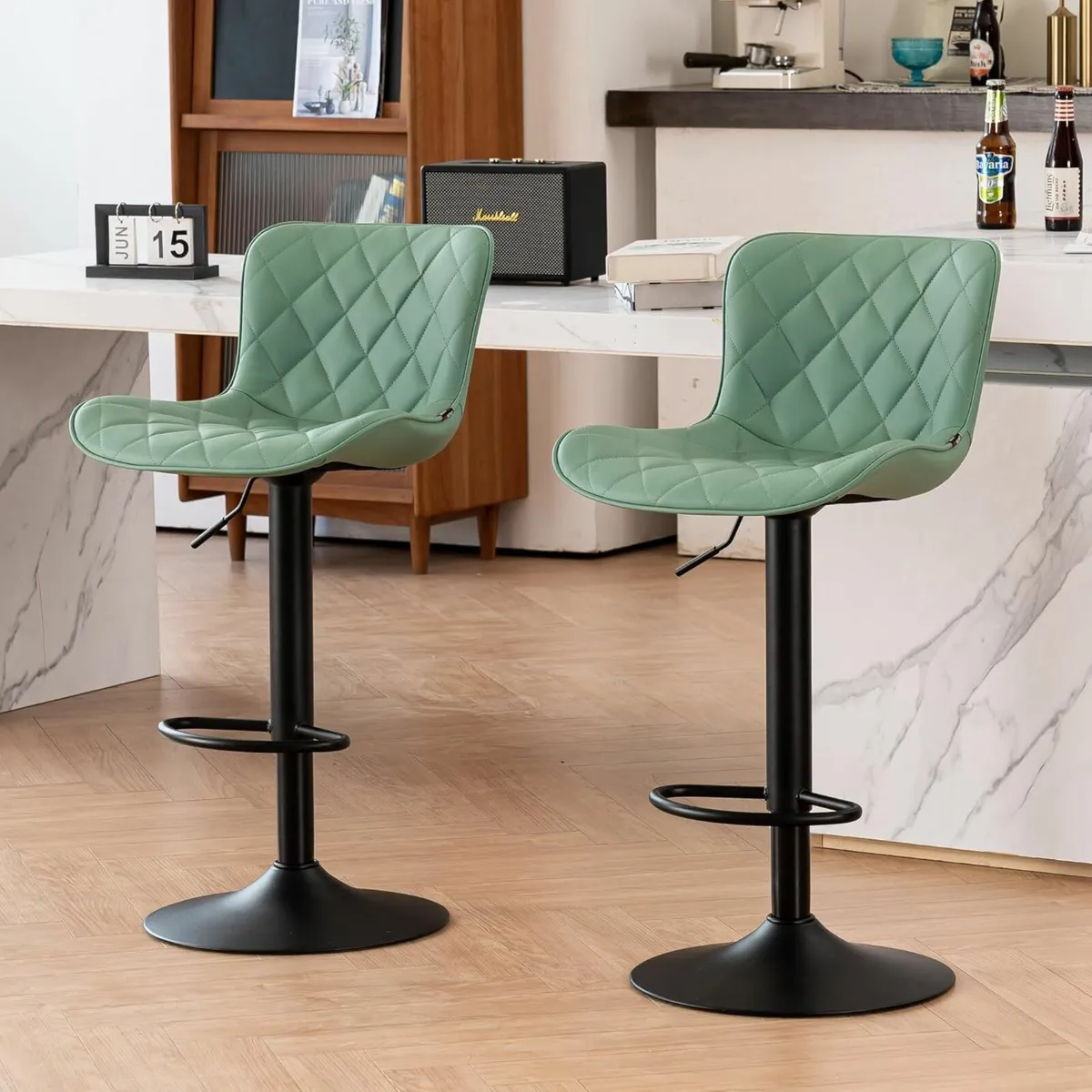 Bar Stools Set of 2 Swivel Barstools Leather - Image 1