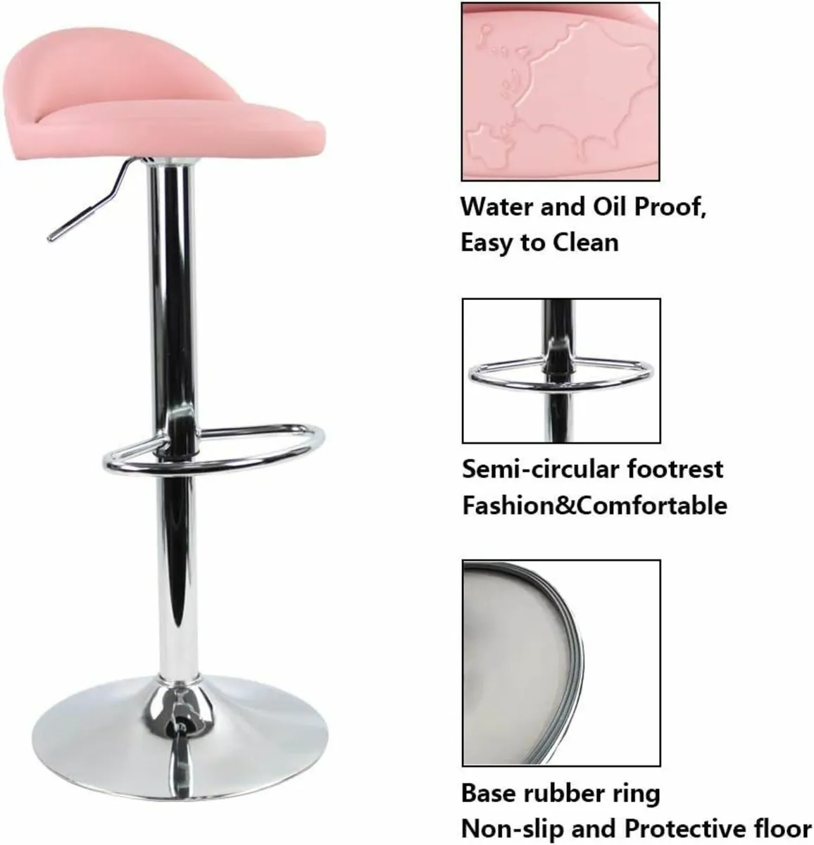 Round Bar Stool Back Rest Height Adjustable Pink - Image 2