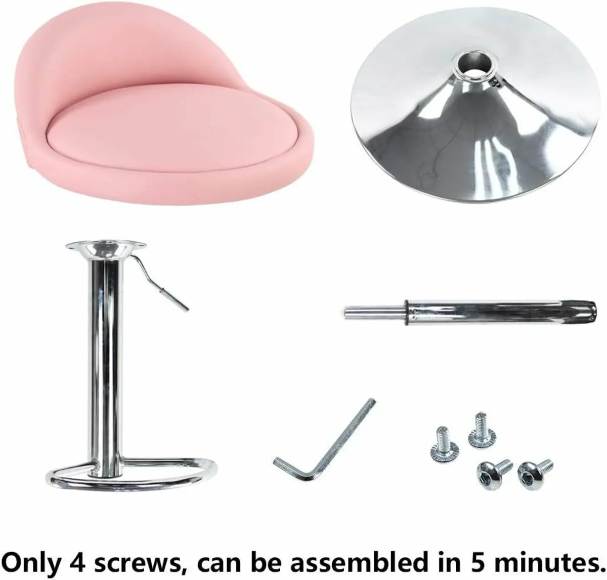 Round Bar Stool Back Rest Height Adjustable Pink - Image 3