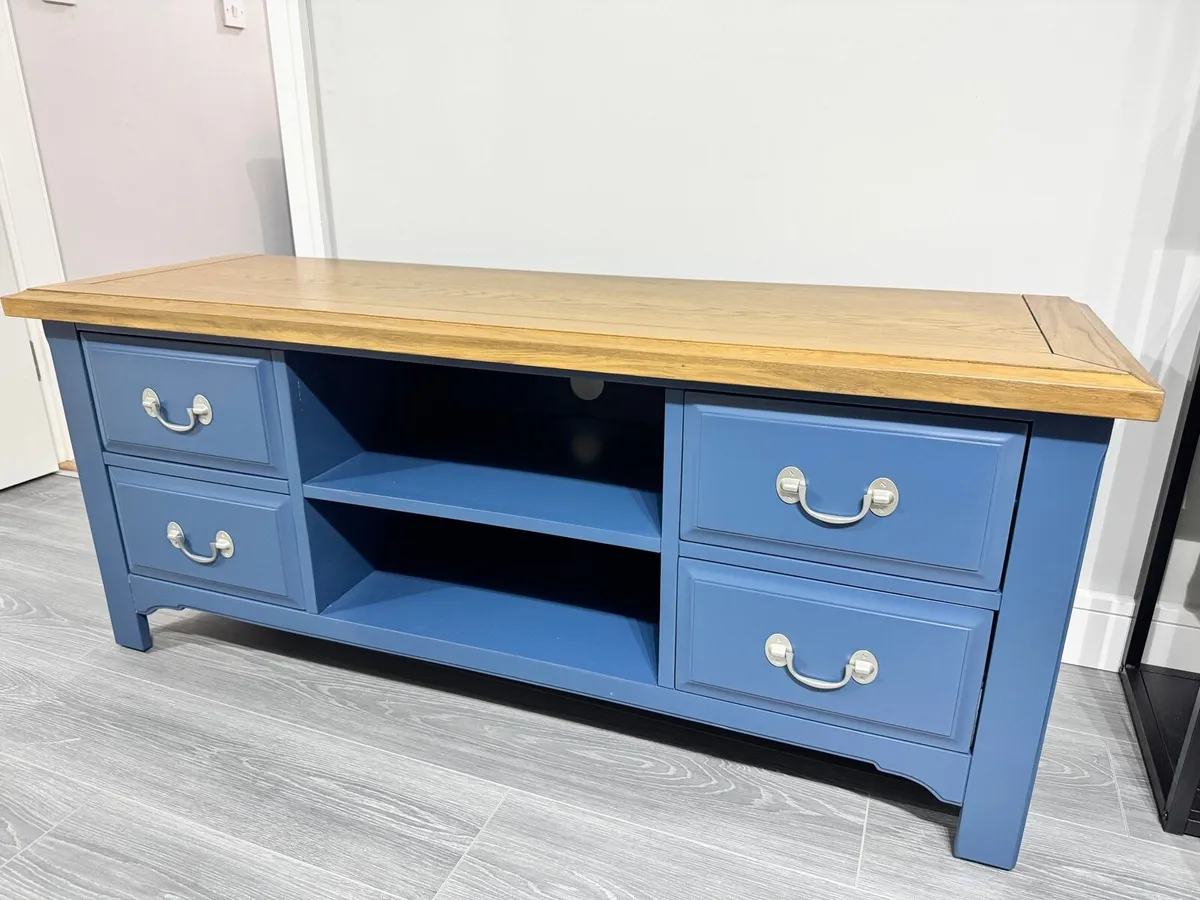 Marine Blue Oak Wide TV Chest New - Image 1