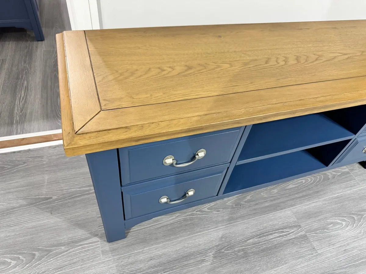 Marine Blue Oak Wide TV Chest New - Image 2