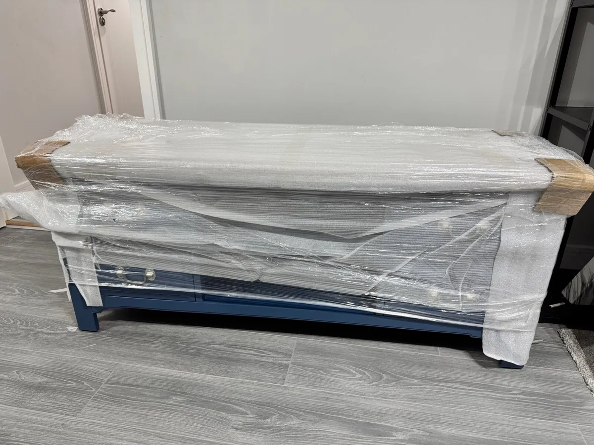 Marine Blue Oak Wide TV Chest New - Image 4