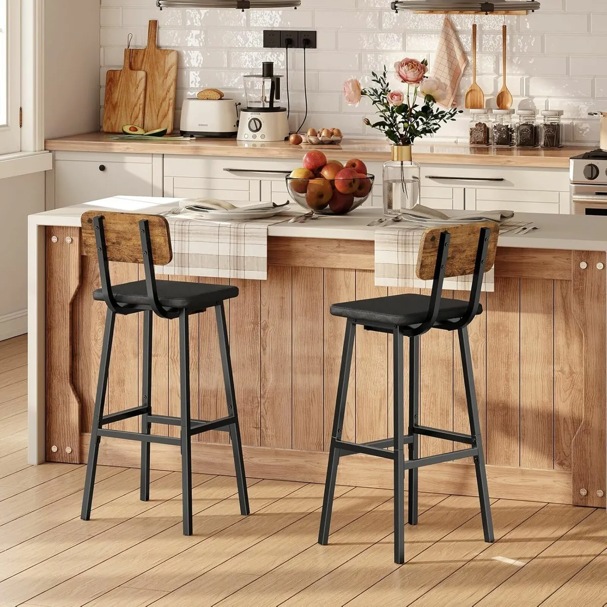 Set of 2, PU Upholstered Breakfast Bar Stools - Image 3