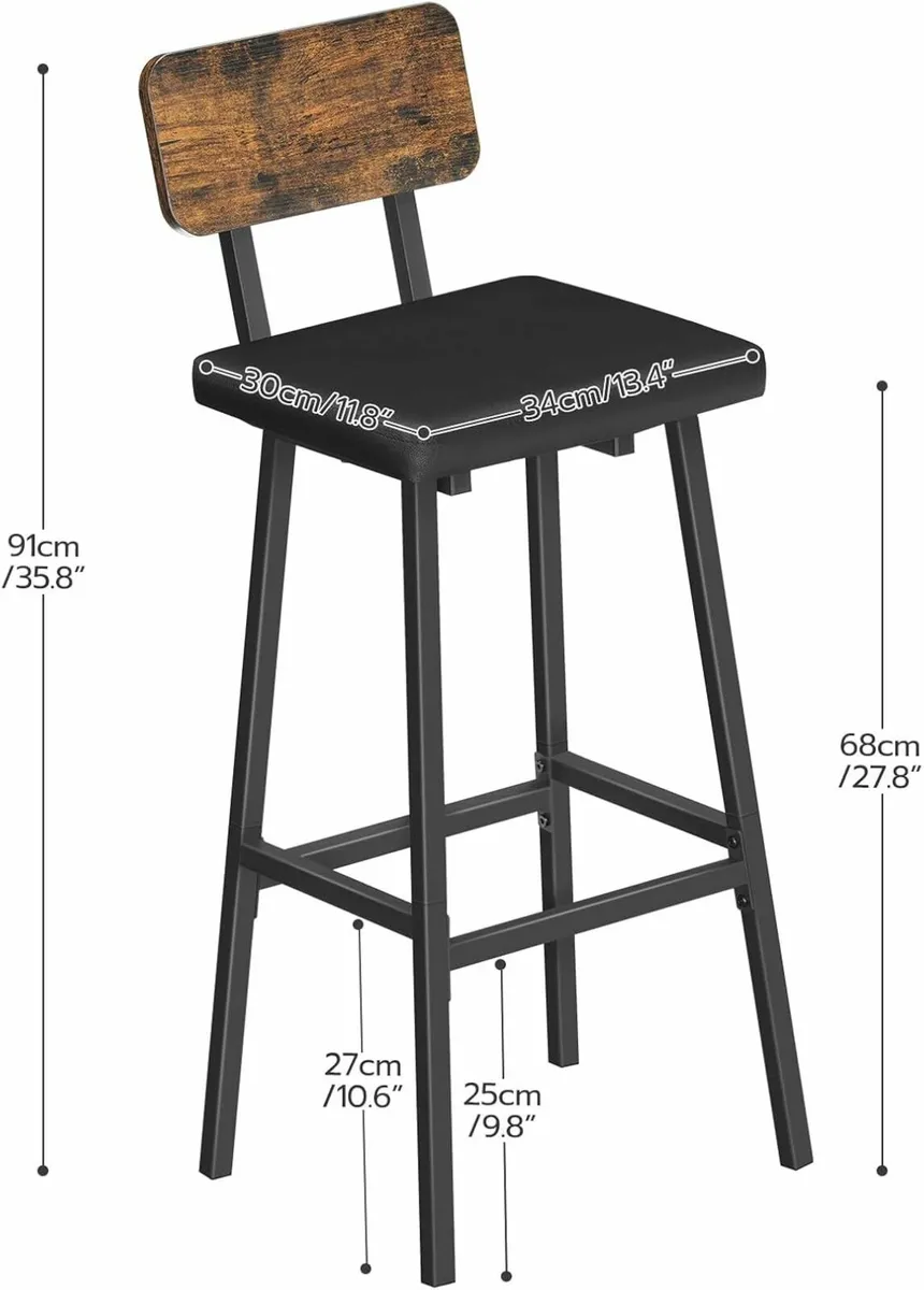 Set of 2, PU Upholstered Breakfast Bar Stools - Image 2