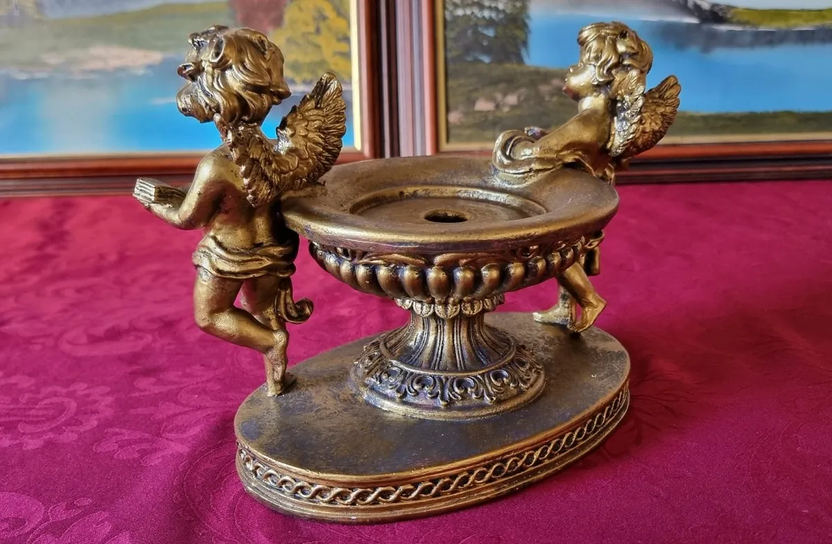 Cherub Golden Pedestal Candle Holder Made In Spain - Image 4