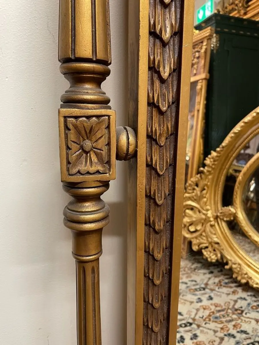 Grand Neoclassical Style Floor Mirror. Ornate Carved Frame & Finials - Image 2
