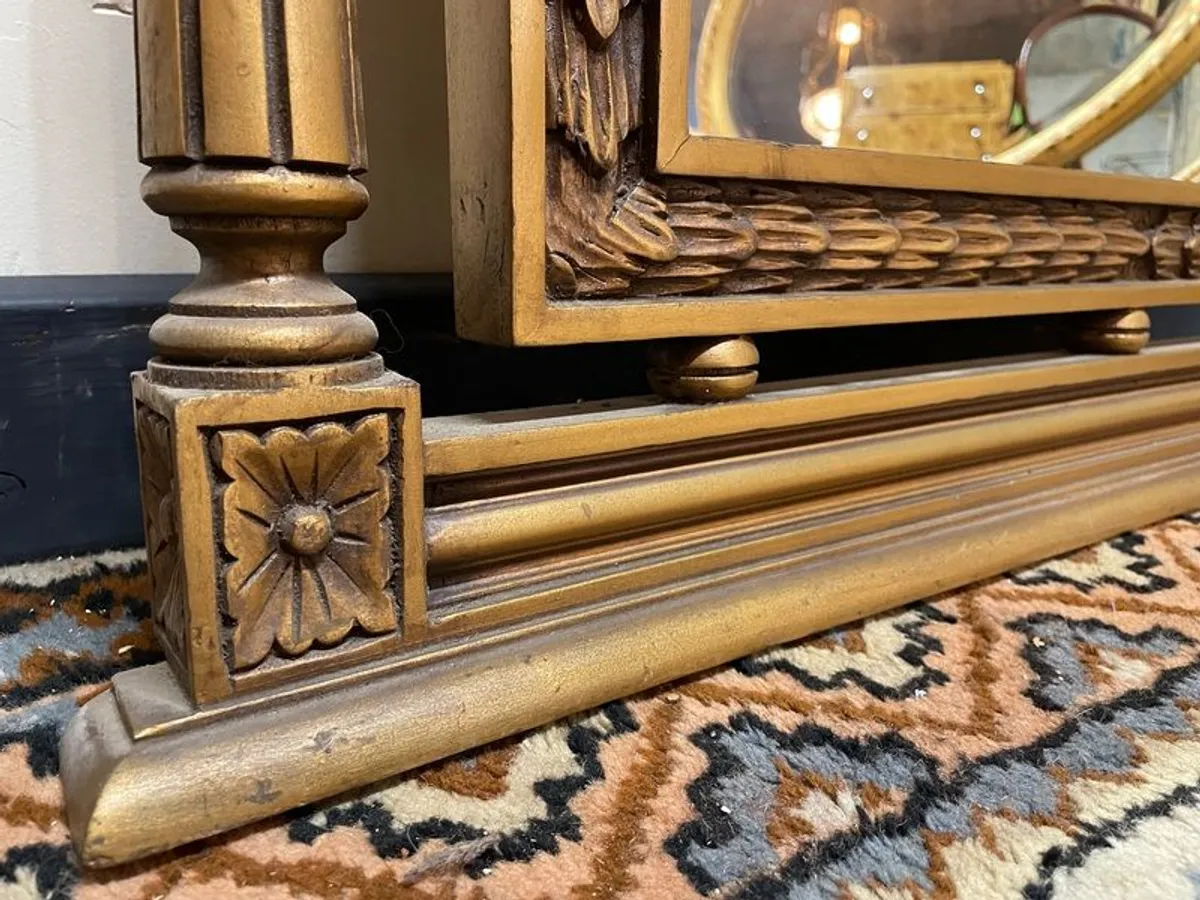 Grand Neoclassical Style Floor Mirror. Ornate Carved Frame & Finials - Image 3