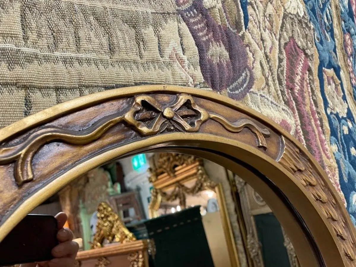 Grand Neoclassical Style Floor Mirror. Ornate Carved Frame & Finials - Image 4