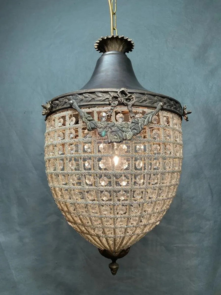 Beautiful Acron Shape Brass and Glass French Style Chandelier. - Image 1