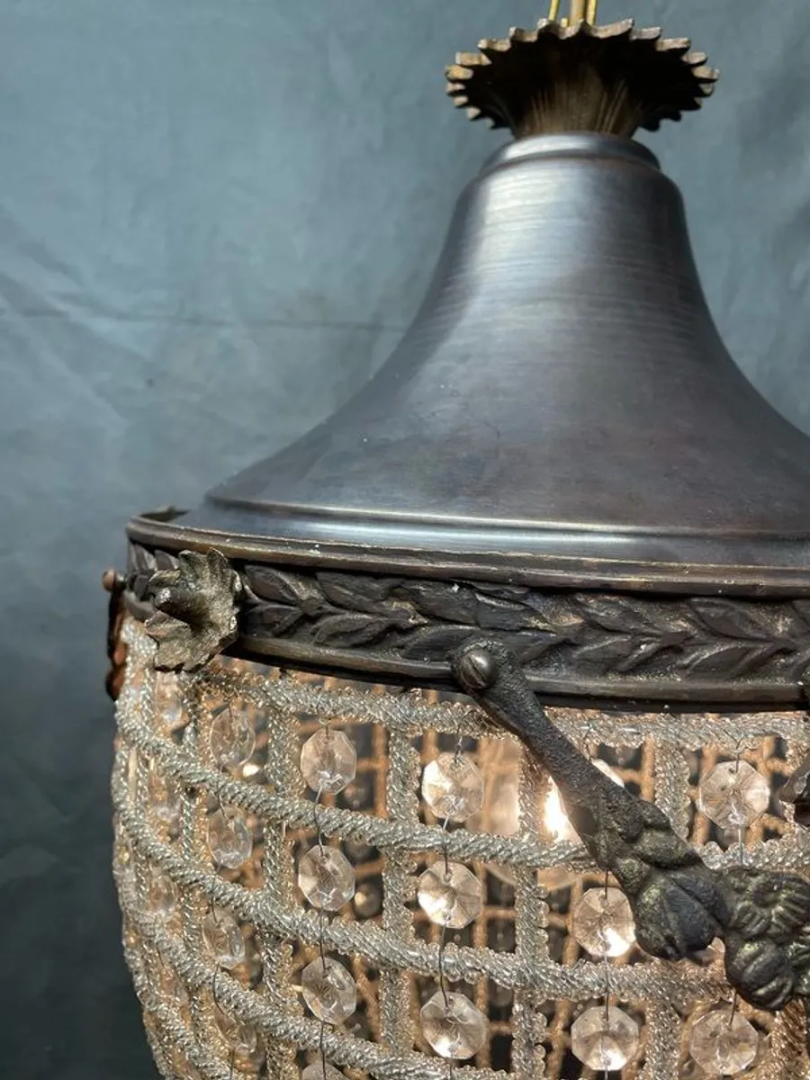 Beautiful Acron Shape Brass and Glass French Style Chandelier. - Image 2