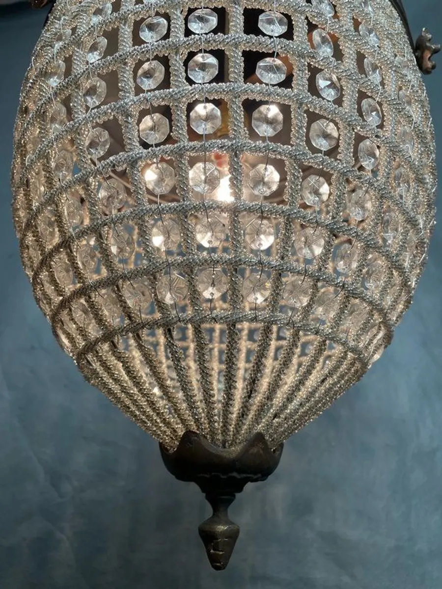 Beautiful Acron Shape Brass and Glass French Style Chandelier. - Image 3