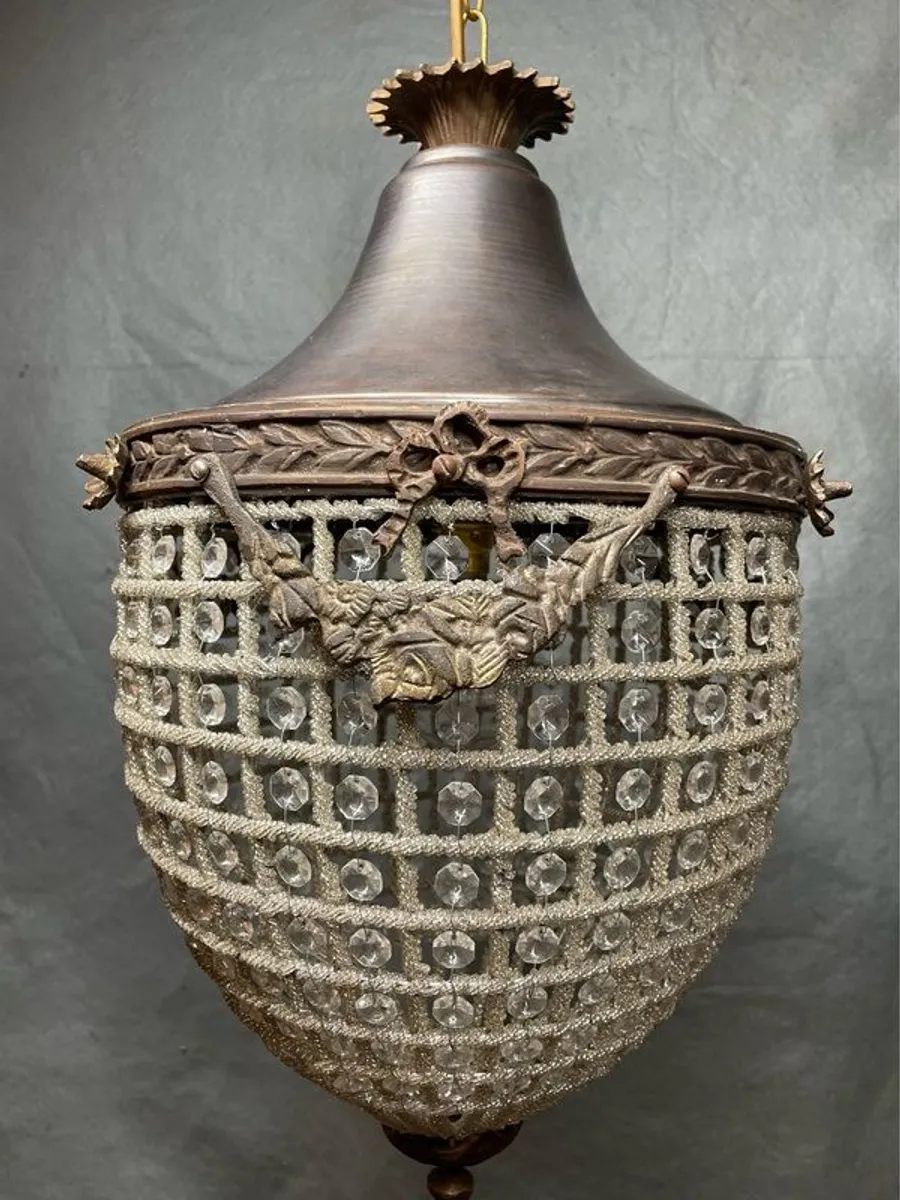 Beautiful Acron Shape Brass and Glass French Style Chandelier. - Image 4