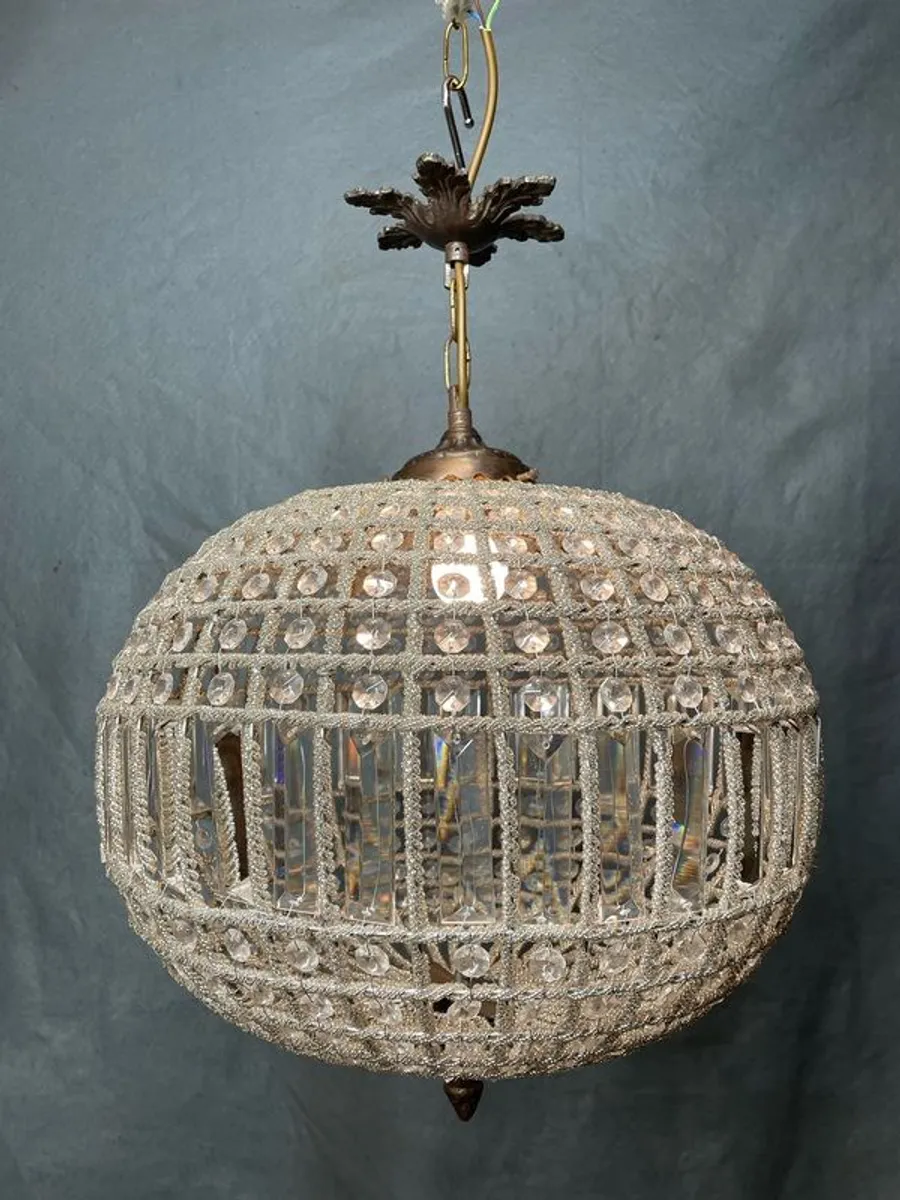 Vintage Brass & Glass Basket Chandelier - Image 1