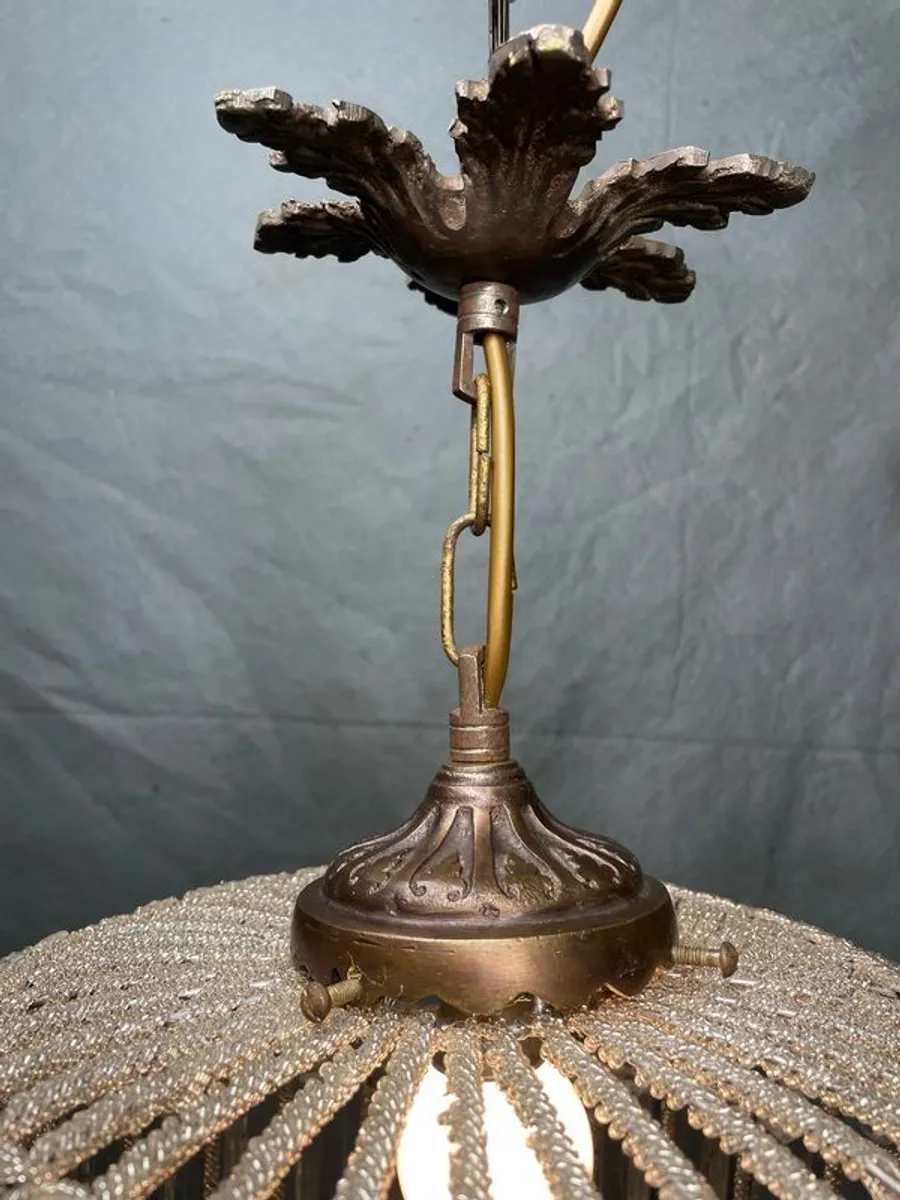Vintage Brass & Glass Basket Chandelier - Image 2