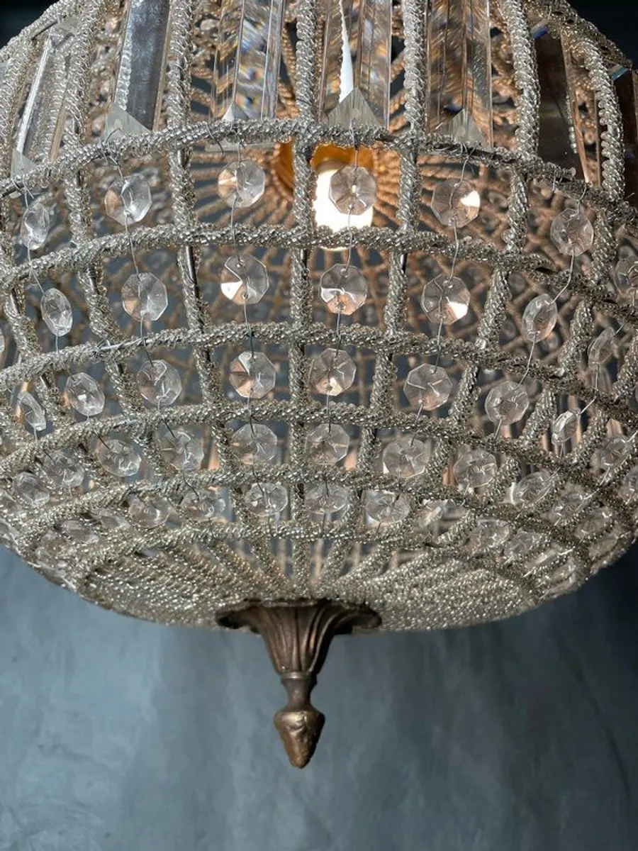Vintage Brass & Glass Basket Chandelier - Image 3