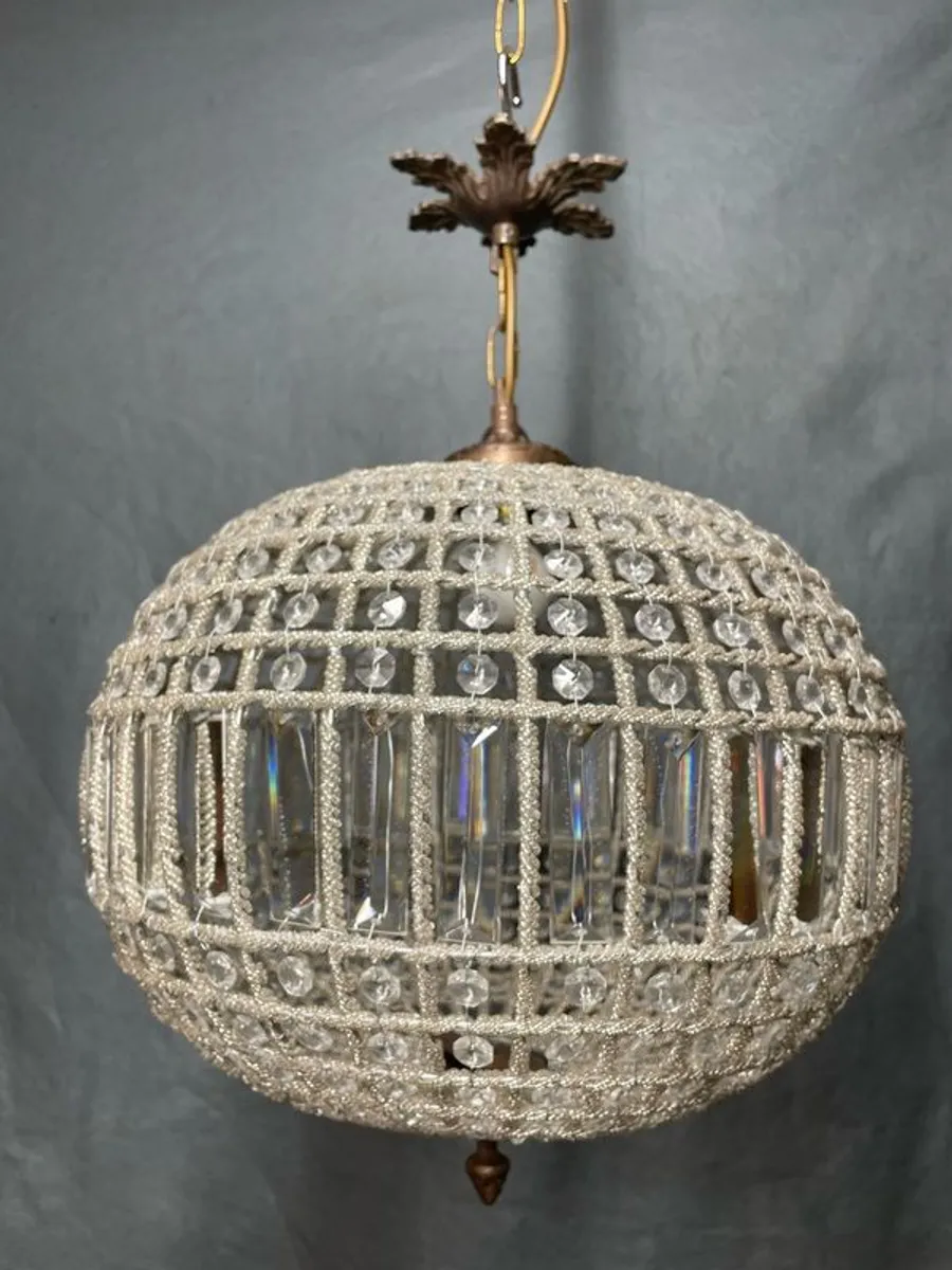 Vintage Brass & Glass Basket Chandelier - Image 4