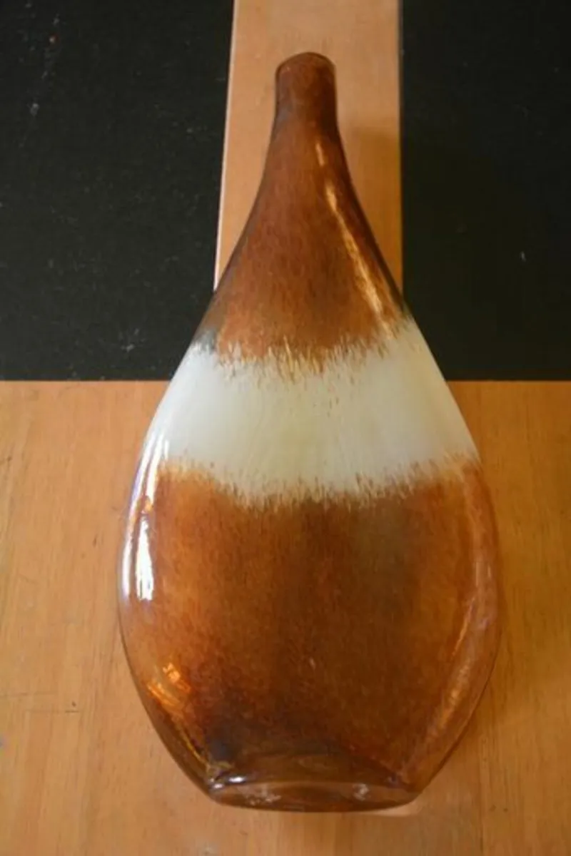 Brown & White Glass Vase - Image 1