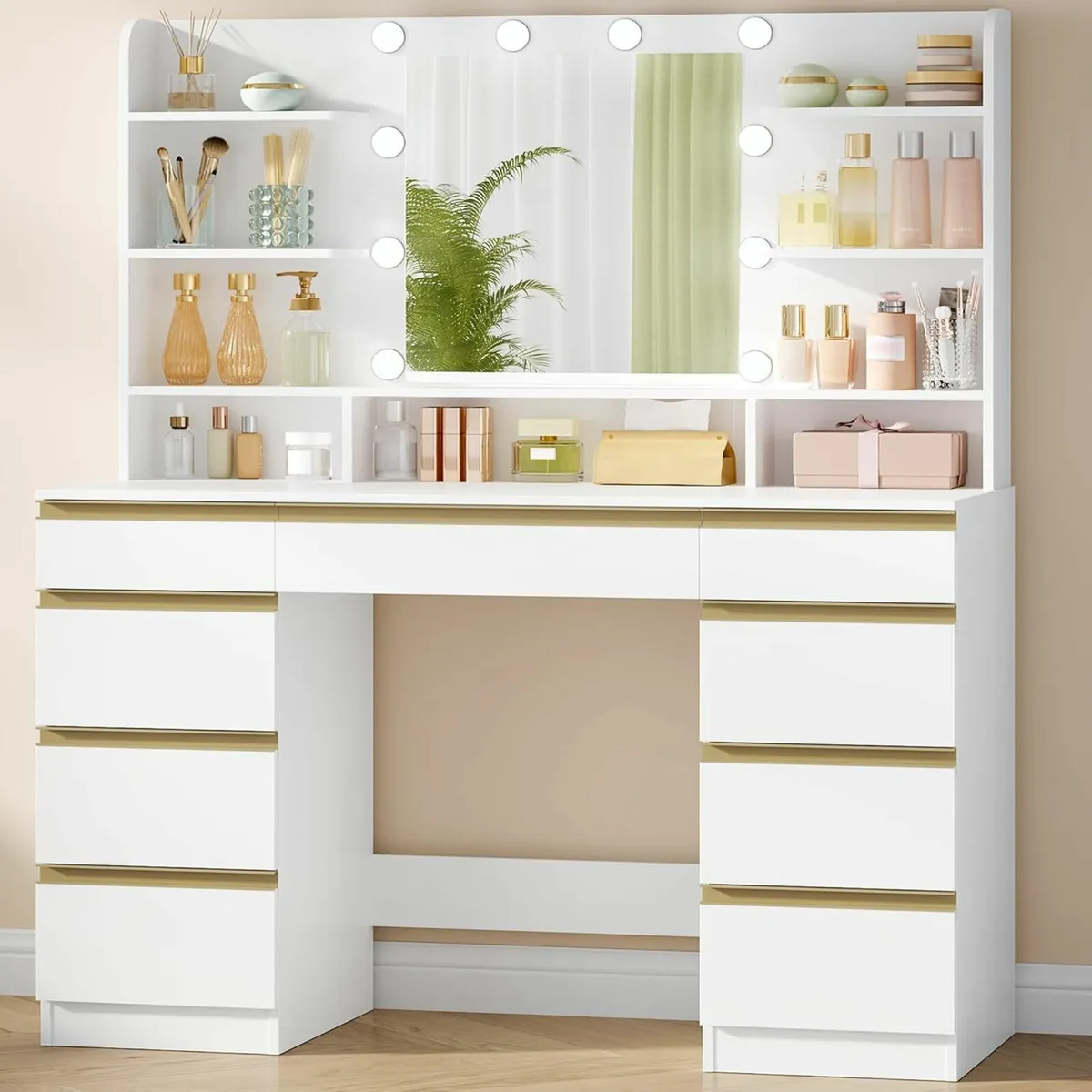 Large Dressing Table with LED Lighting, 10 LED Li - Image 2