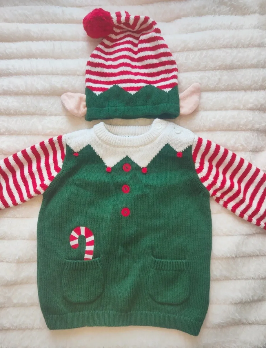 Baby Christmas elf jumper & hat - Image 1