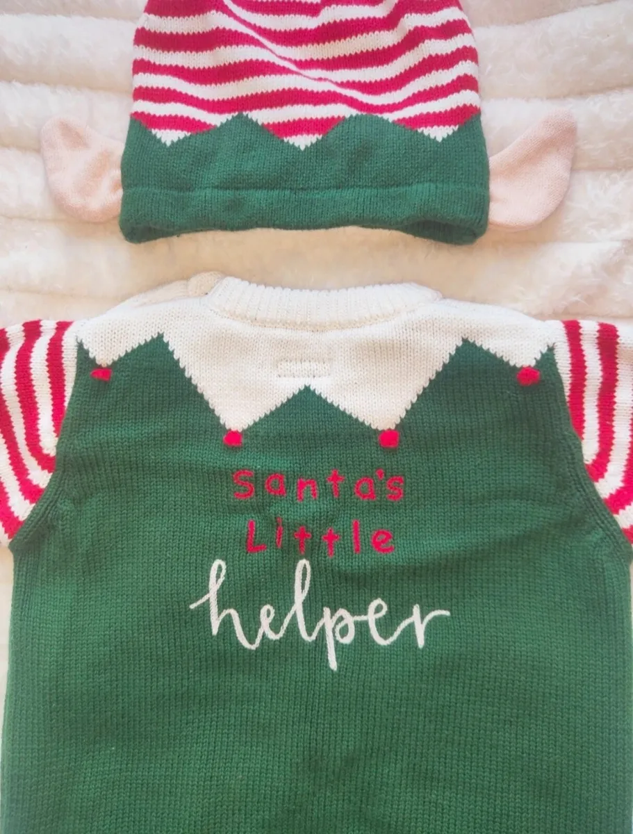 Baby Christmas elf jumper & hat - Image 2