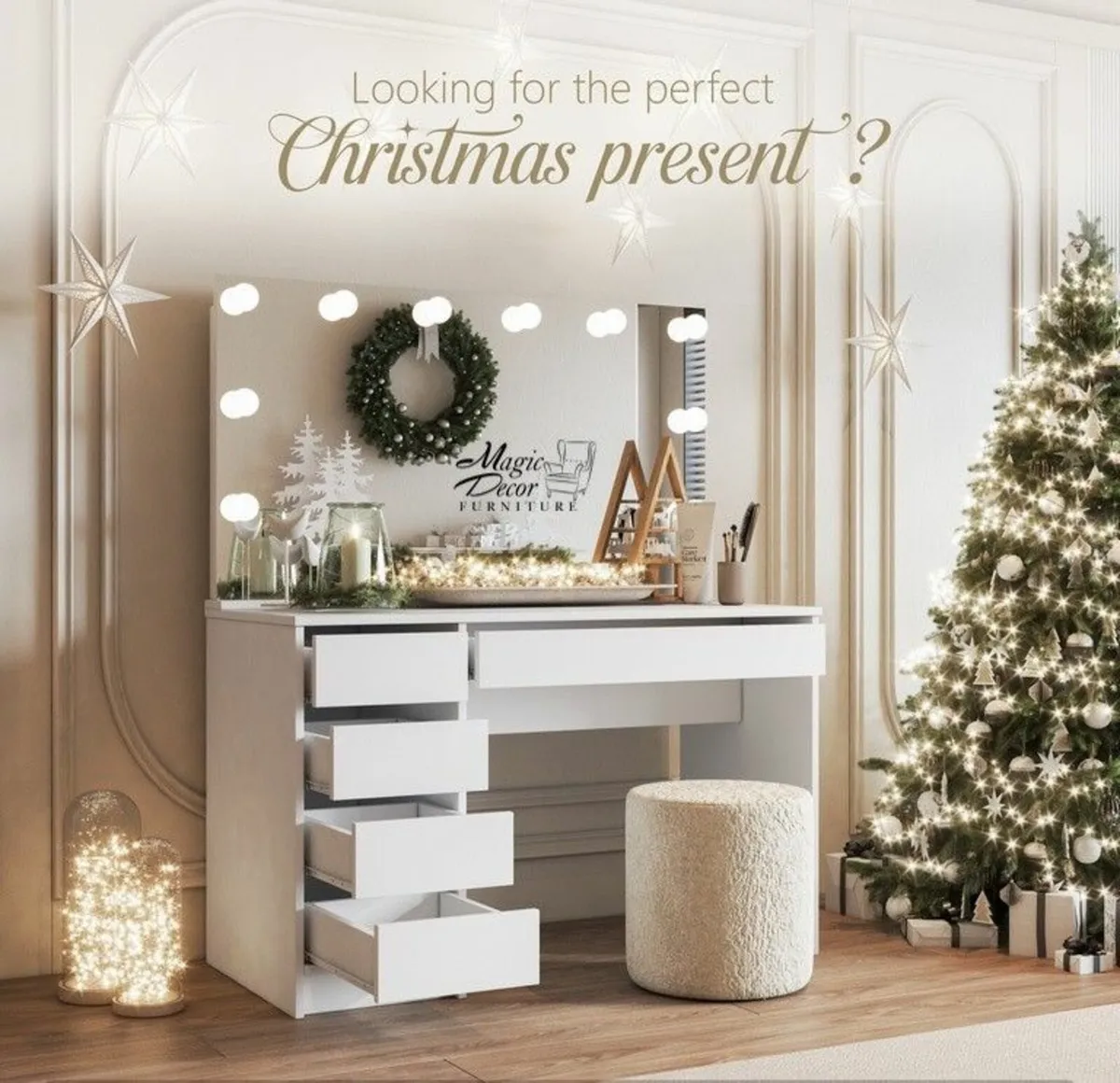 Glamour Vanity Table with Hollywood Mirror LED - Image 1