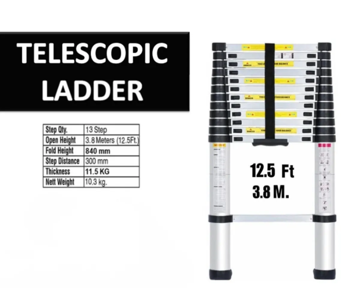 3.8m Metre Telescopic Ladder 12.5ft - Image 2