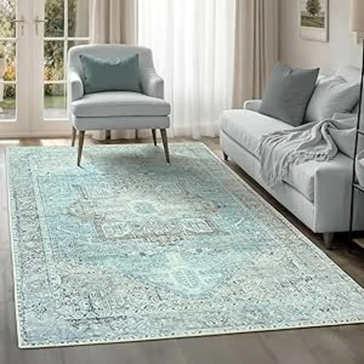Machine Washable Rug, 122x170cm Cotton Blue - Image 3