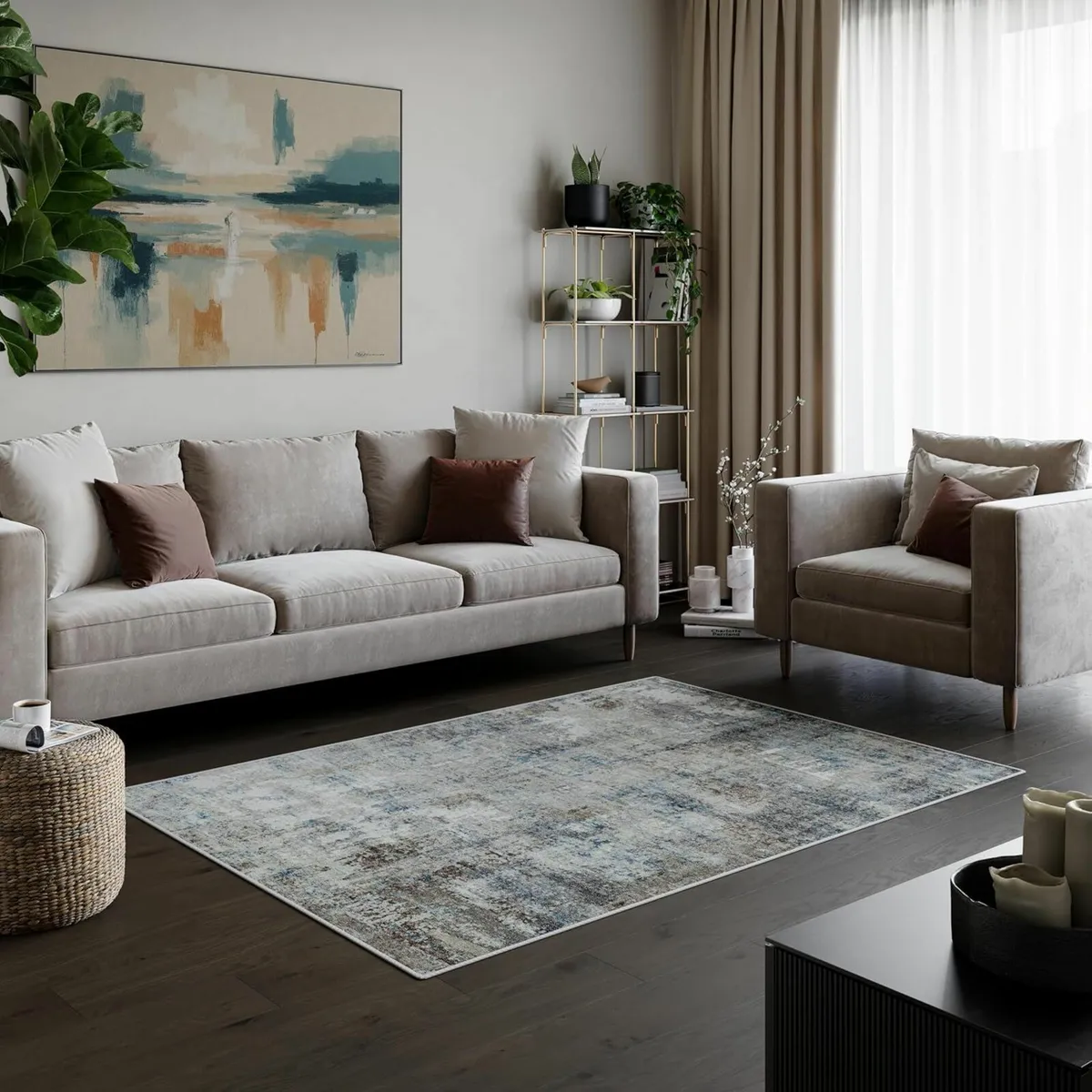 Living Room Washable Rug 152x213cm Cotton Blue - Image 1