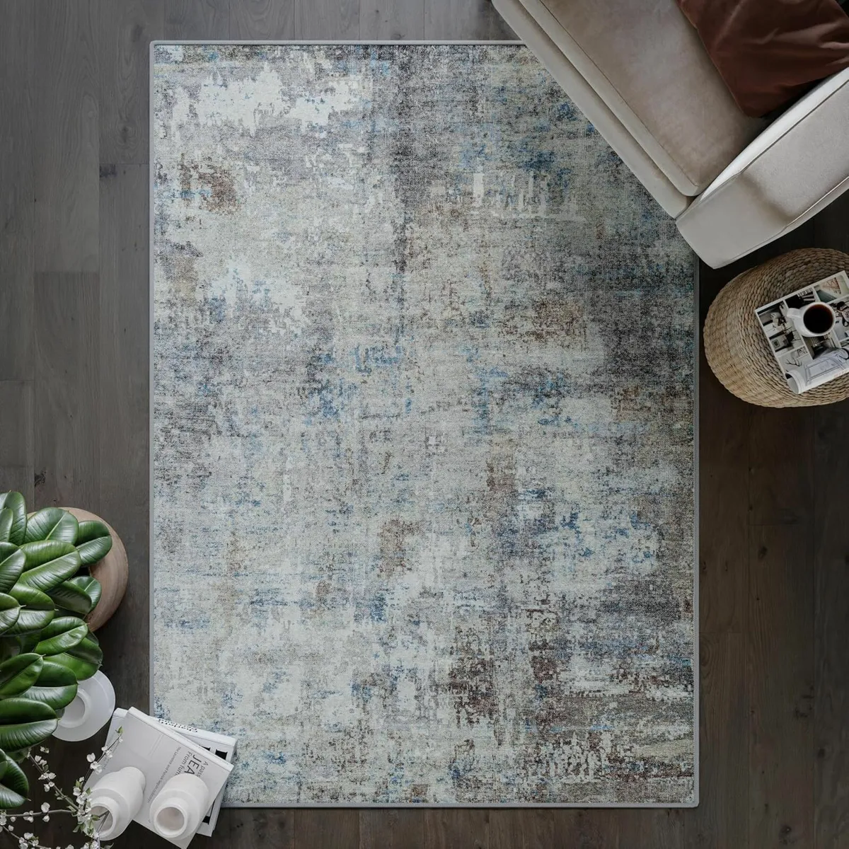 Living Room Washable Rug 152x213cm Cotton Blue - Image 2