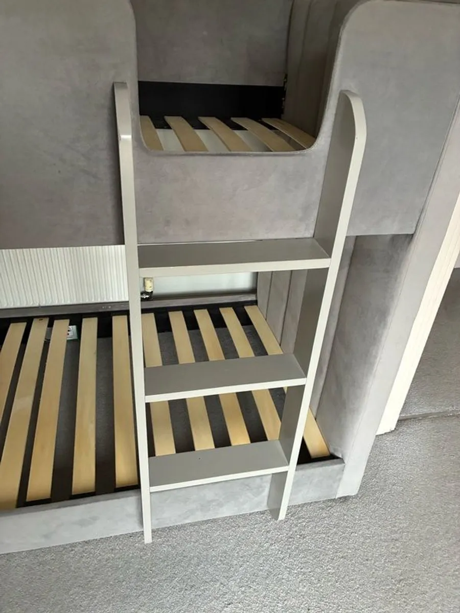 Grey Panelled Velvet Bunk Bed + 2 Mattress - Image 3
