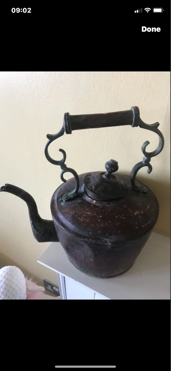 Large Antique Brass & Copper Kettle - Image 1