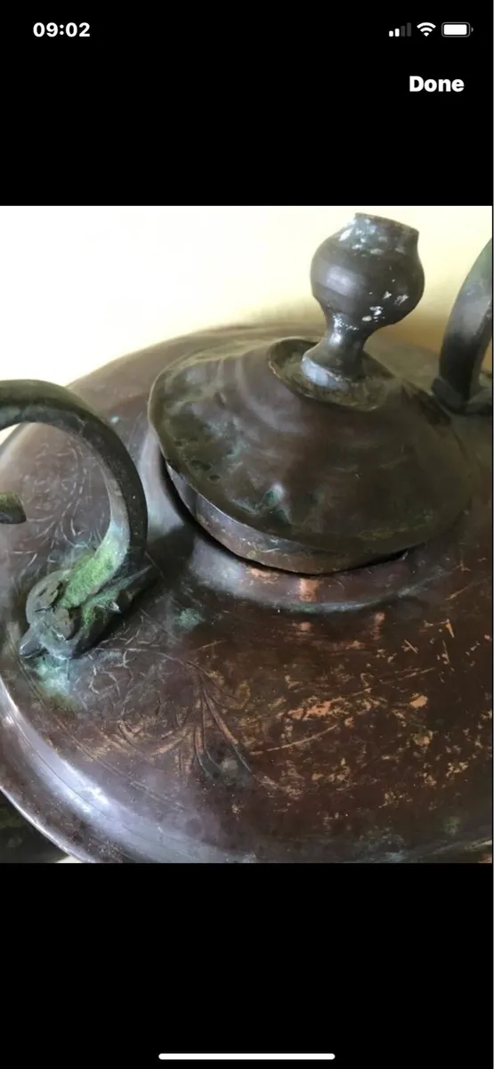 Large Antique Brass & Copper Kettle - Image 3