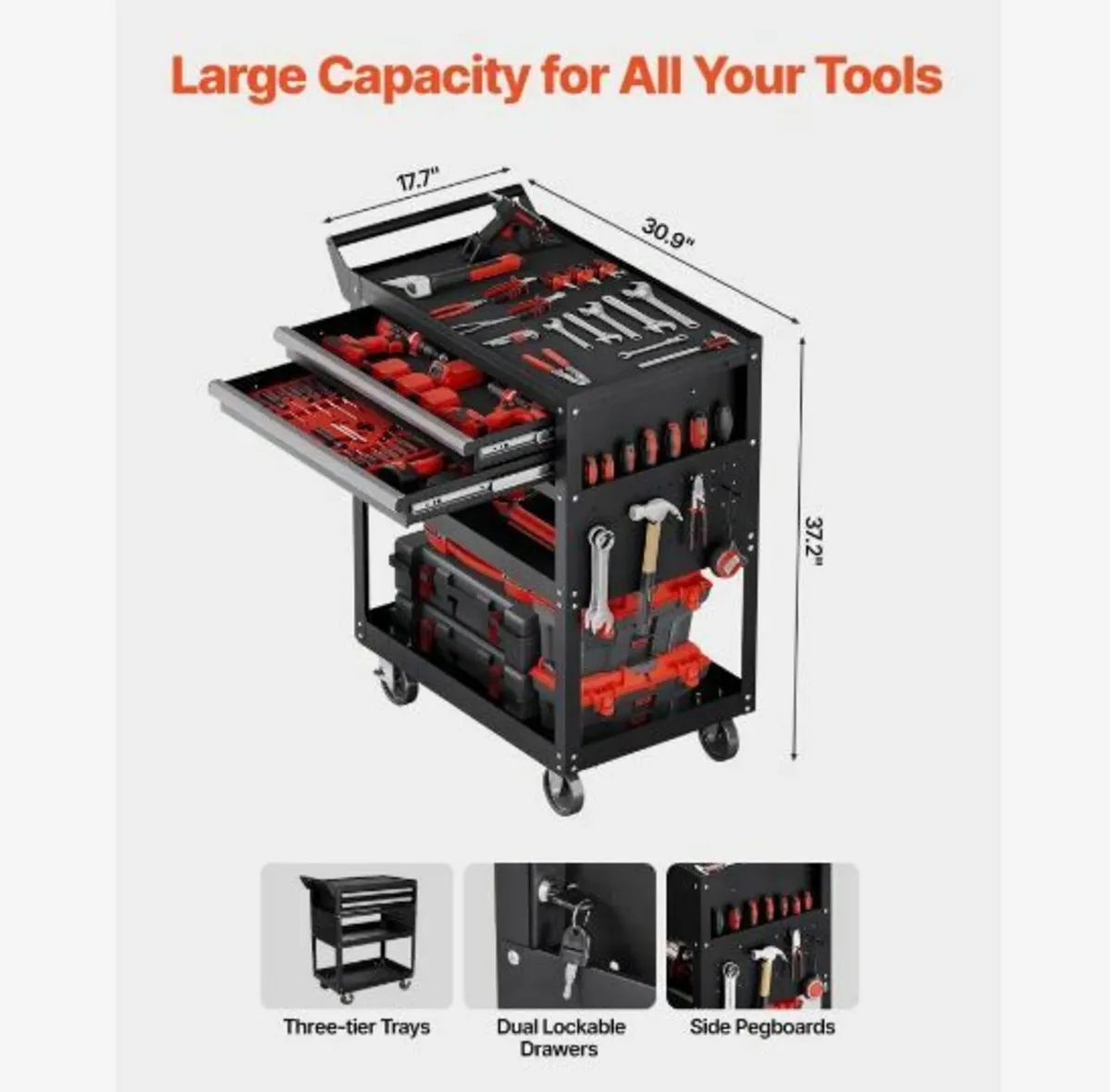 5-Tier Tool Cart with Wheels - Image 2