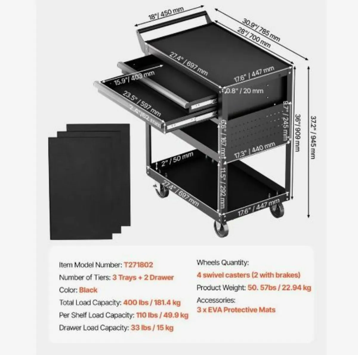 5-Tier Tool Cart with Wheels - Image 4